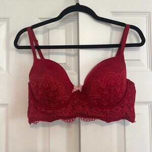 Victoria's Secret Red Lace Bustier Cotton Bra Size 36D